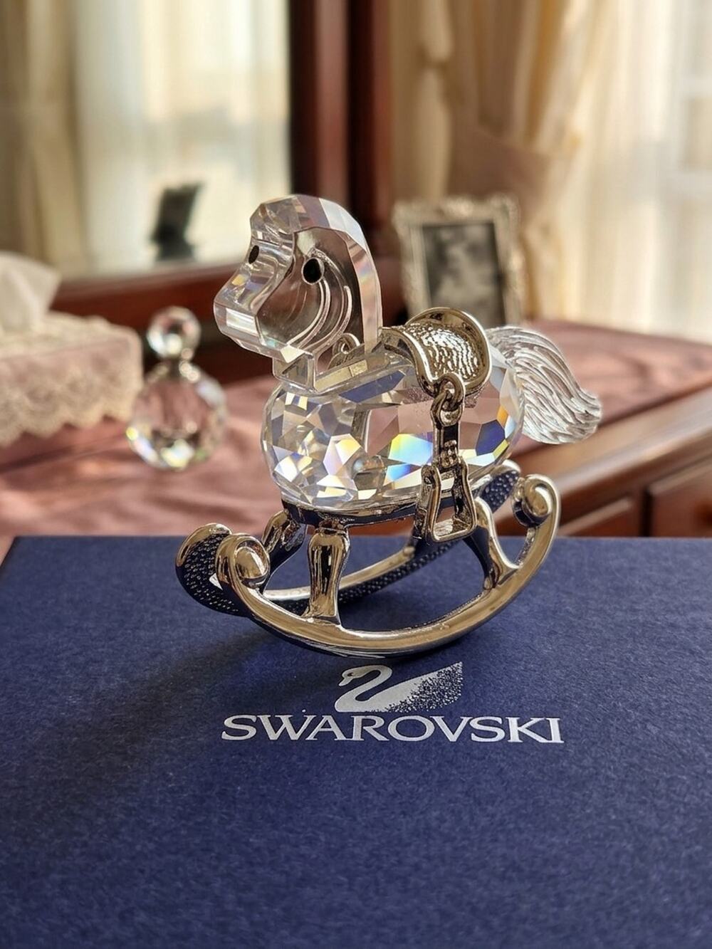 Swarovski Crystal Mini Rocking Horse RH Figurine 626866 Rhodium w/ Box